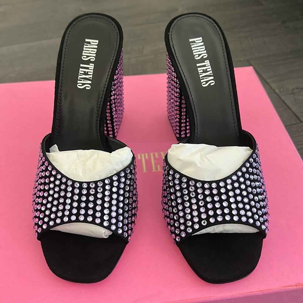 Paris Texas Violet Onyx Holly Anja Crystal-Embellished Mules